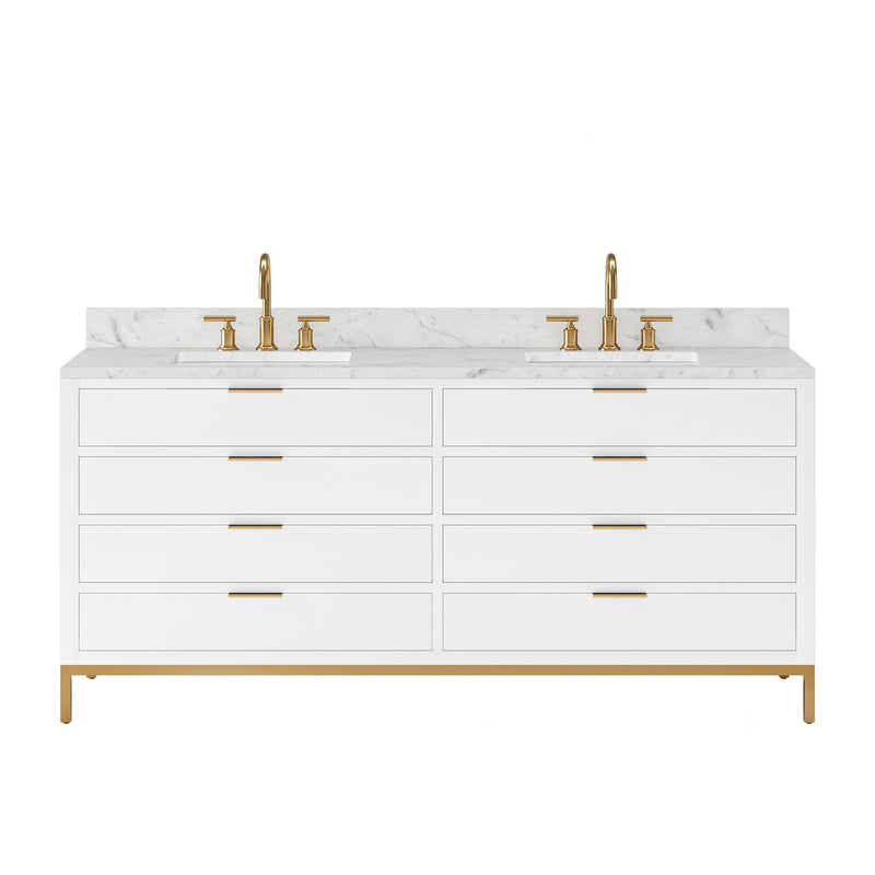 BR72CW06PW - Bristol 72 In. Double Sink Pre-Assembled Modern Style Bathroom Vanity With 1" Carrara White Marble Top