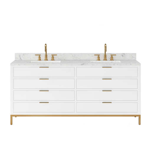 BR72CW06PW - Bristol 72 In. Double Sink Pre-Assembled Modern Style Bathroom Vanity With 1" Carrara White Marble Top