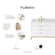 BR72CW06PW - Bristol 72 In. Double Sink Pre-Assembled Modern Style Bathroom Vanity With 1" Carrara White Marble Top