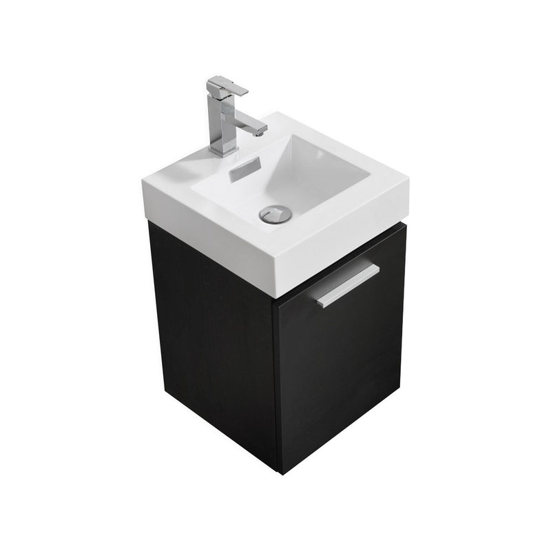 Kube Bath BSL16-BK Bliss 16" Black Wall Mount Single Sink Bathroom Vanity with Reinforced Acrylic Composite Top
