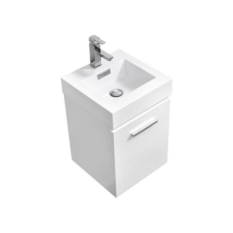 Kube Bath BSL16-GW Bliss 16" High Gloss White Wall Mount Single Sink Bathroom Vanity with Reinforced Acrylic Composite Top