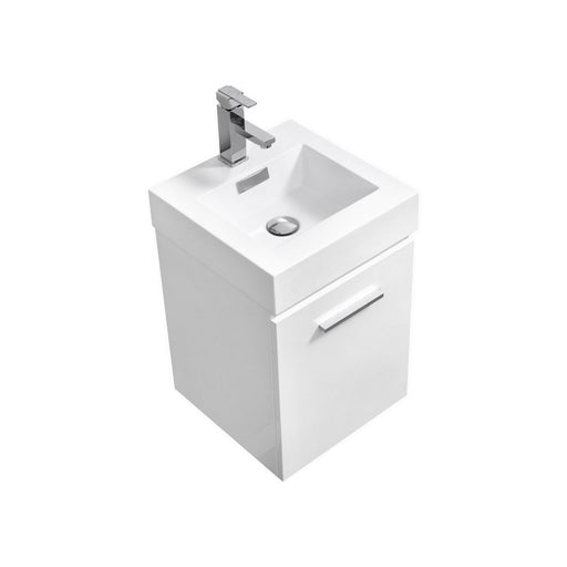 Kube Bath BSL16-GW Bliss 16" High Gloss White Wall Mount Single Sink Bathroom Vanity with Reinforced Acrylic Composite Top