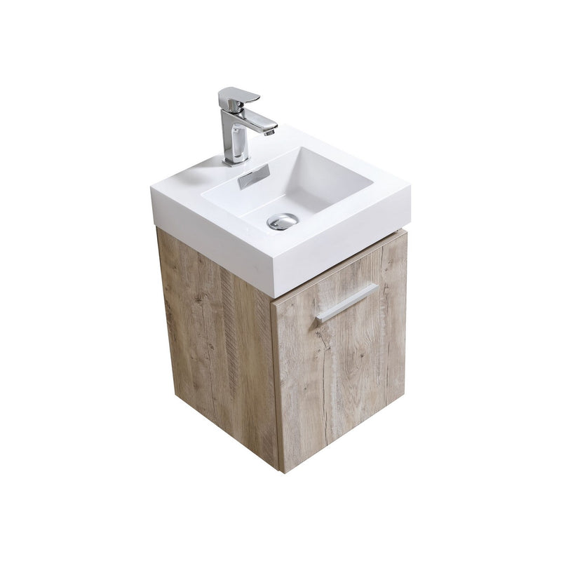 Kube Bath BSL16-NW Bliss 16" Nature Wood Wall Mount Single Sink Bathroom Vanity with Reinforced Acrylic Composite Top