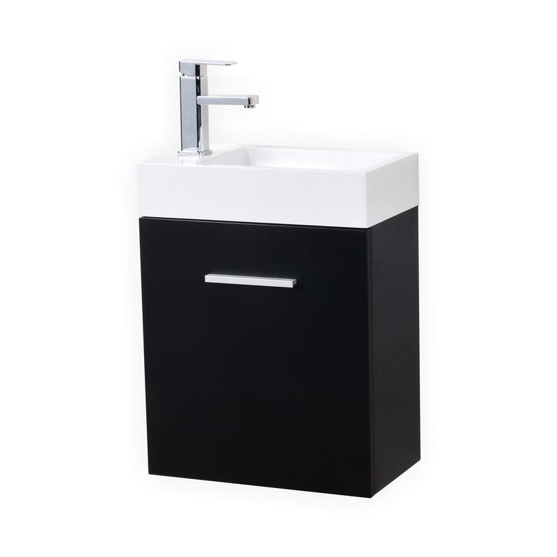 Kube Bath BSL18-BK Bliss 18" Black Wall Mount Single Sink Bathroom Vanity with Reinforced Acrylic Composite Top