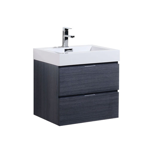 Kube Bath BSL24-GO Bliss 24" Gray Oak Wall Mount Single Sink Bathroom Vanity with Reinforced Acrylic Composite Top
