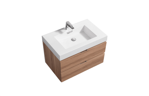 Kube Bath BSL24-HO Bliss 24" Honey Oak Wall Mount Single Sink Bathroom Vanity with Reinforced Acrylic Composite Top