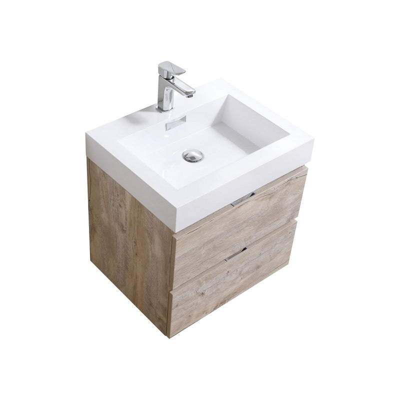 Kube Bath BSL24-NW Bliss 24" Nature Wood Wall Mount Single Sink Bathroom Vanity with Reinforced Acrylic Composite Top