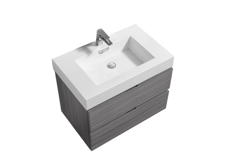 Kube Bath BSL24-VAG Bliss 24" Vulcan Ash Grey Wall Mount Single Sink Bathroom Vanity with Reinforced Acrylic Composite Top