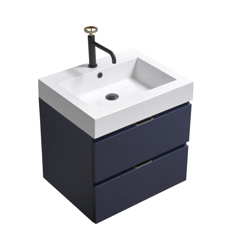 Kube Bath BSL24-BLUE Bliss 24" Blue Wall Mount Single Sink Bathroom Vanity with Reinforced Acrylic Composite Top