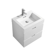 Kube Bath BSL24-GW Bliss 24" High Gloss White Wall Mount Single Sink Bathroom Vanity with Reinforced Acrylic Composite Top