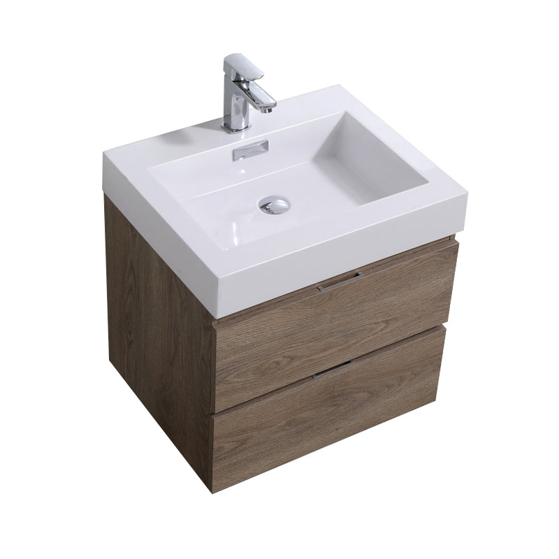 Kube Bath BSL24-BTN Bliss 24" Butternut Wall Mount Single Sink Bathroom Vanity with Reinforced Acrylic Composite Top