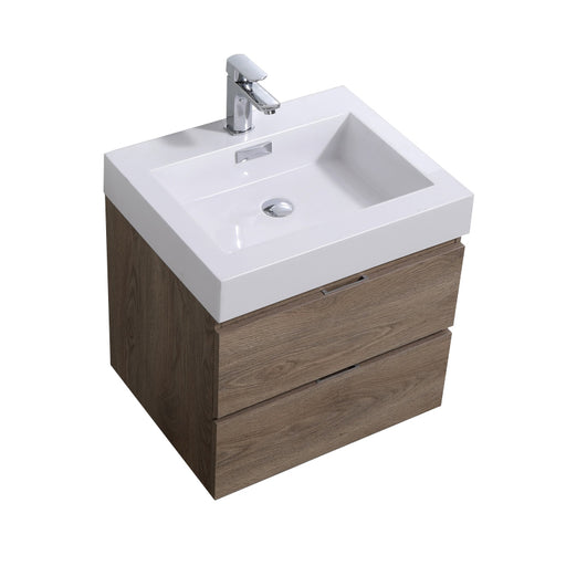 Kube Bath BSL24-BTN Bliss 24" Butternut Wall Mount Single Sink Bathroom Vanity with Reinforced Acrylic Composite Top