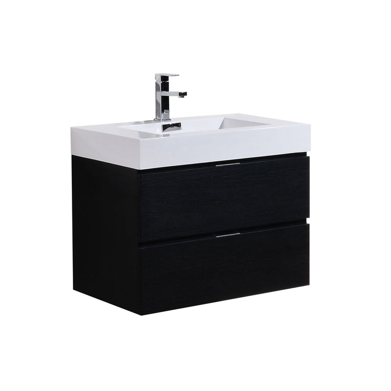 Kube Bath BSL30-BK Bliss 30" Black Wall Mount Single Sink Bathroom Vanity with Reinforced Acrylic Composite Top