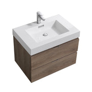 Kube Bath BSL30-BTN Bliss 30" Butternut Wall Mount Single Sink Bathroom Vanity with Reinforced Acrylic Composite Top