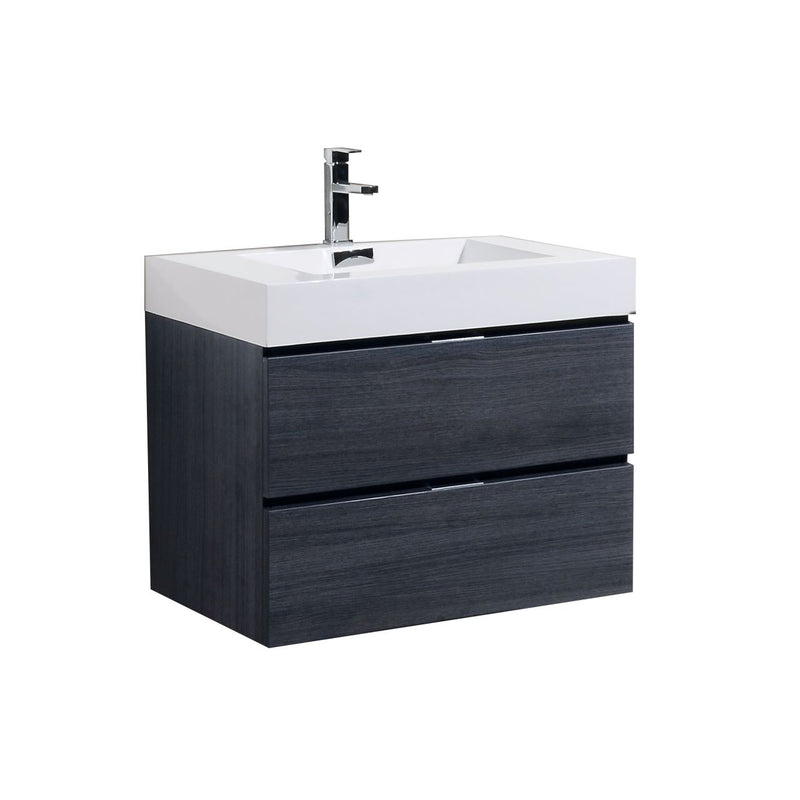 Kube Bath BSL30-GO Bliss 30" Gray Oak Wall Mount Single Sink Bathroom Vanity with Reinforced Acrylic Composite Top