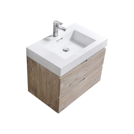 Kube Bath BSL30-NW Bliss 30" Nature Wood Wall Mount Single Sink Bathroom Vanity with Reinforced Acrylic Composite Top