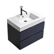 Kube Bath BSL30-BLUE Bliss 30" Blue Wall Mount Single Sink Bathroom Vanity with Reinforced Acrylic Composite Top
