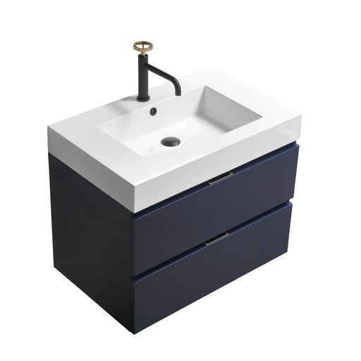 Kube Bath BSL30-BLUE Bliss 30" Blue Wall Mount Single Sink Bathroom Vanity with Reinforced Acrylic Composite Top