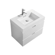 Kube Bath BSL30-GW Bliss 30" High Gloss White Wall Mount Single Sink Bathroom Vanity with Reinforced Acrylic Composite Top