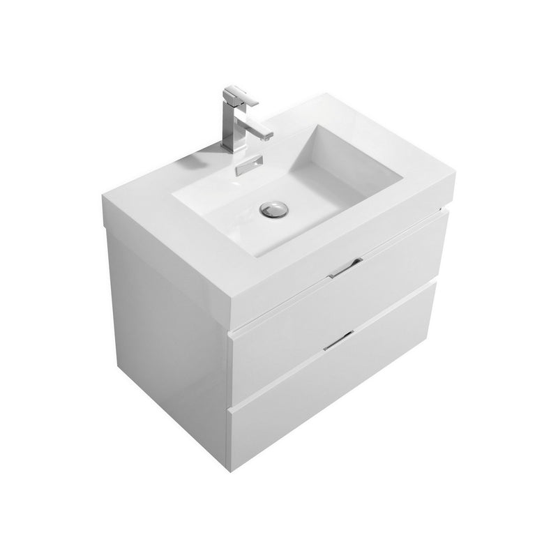 Kube Bath BSL30-GW Bliss 30" High Gloss White Wall Mount Single Sink Bathroom Vanity with Reinforced Acrylic Composite Top