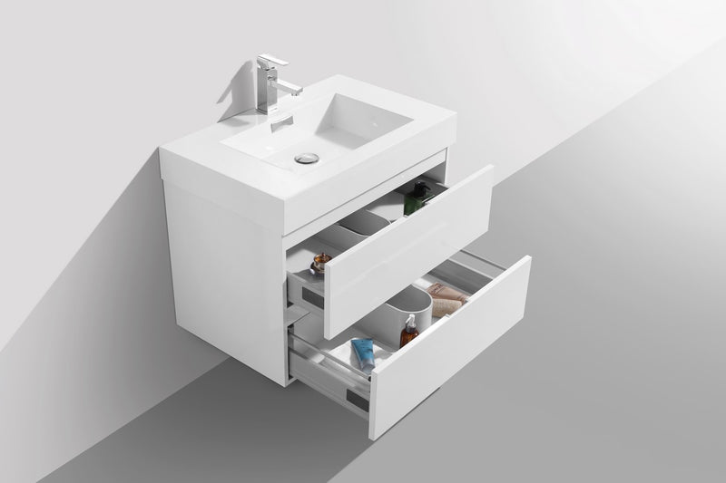 Kube Bath BSL30-GW Bliss 30" High Gloss White Wall Mount Single Sink Bathroom Vanity with Reinforced Acrylic Composite Top - view 6