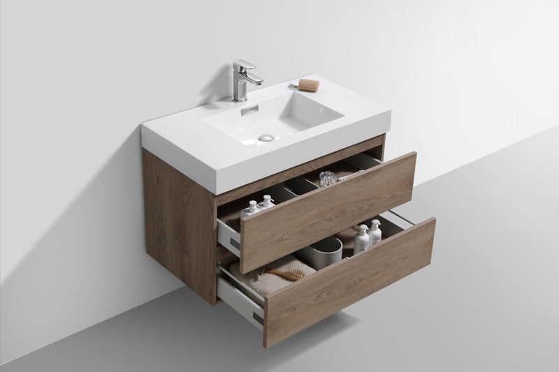 Kube Bath BSL36-BTN Bliss 36" Butternut Wall Mount Single Sink Bathroom Vanity with Reinforced Acrylic Composite Top - view 5