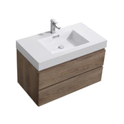 Kube Bath BSL36-BTN Bliss 36" Butternut Wall Mount Single Sink Bathroom Vanity with Reinforced Acrylic Composite Top
