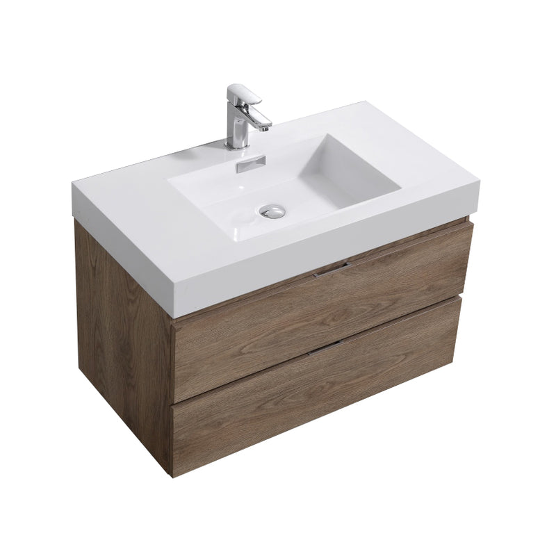 Kube Bath BSL36-BTN Bliss 36" Butternut Wall Mount Single Sink Bathroom Vanity with Reinforced Acrylic Composite Top