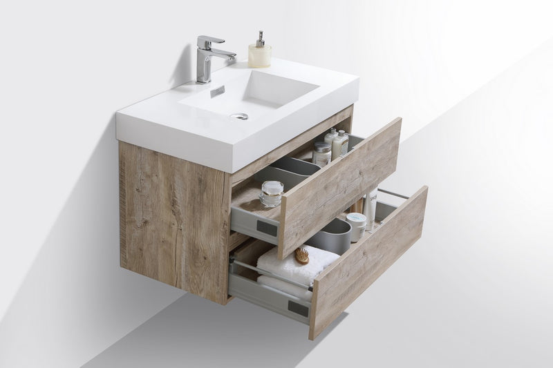 Kube Bath BSL36-NW Bliss 36" Nature Wood Wall Mount Single Sink Bathroom Vanity with Reinforced Acrylic Composite Top - view 5