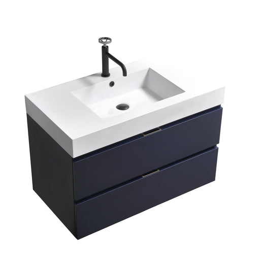 Kube Bath BSL36-BLUE Bliss 36" Blue Wall Mount Single Sink Bathroom Vanity with Reinforced Acrylic Composite Top