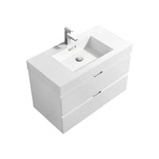 Kube Bath BSL36-GW Bliss 36" High Gloss White Wall Mount Single Sink Bathroom Vanity with Reinforced Acrylic Composite Top