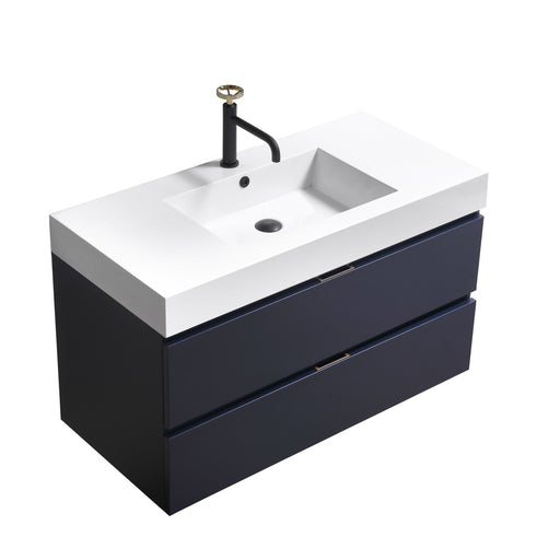 Kube Bath BSL40-BLUE Bliss 40" Blue Wall Mount Single Sink Bathroom Vanity with Reinforced Acrylic Composite Top