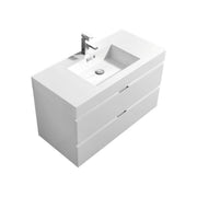 Kube Bath BSL40-GW Bliss 40" High Gloss White Wall Mount Single Sink Bathroom Vanity with Reinforced Acrylic Composite Top