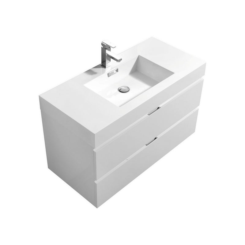 Kube Bath BSL40-GW Bliss 40" High Gloss White Wall Mount Single Sink Bathroom Vanity with Reinforced Acrylic Composite Top
