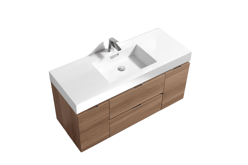 Kube Bath BSL48-HO Bliss 48" Honey Oak Wall Mount Single Sink Bathroom Vanity with Reinforced Acrylic Composite Top