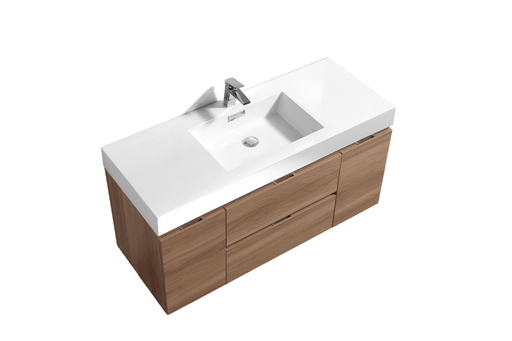 Kube Bath BSL48-HO Bliss 48" Honey Oak Wall Mount Single Sink Bathroom Vanity with Reinforced Acrylic Composite Top