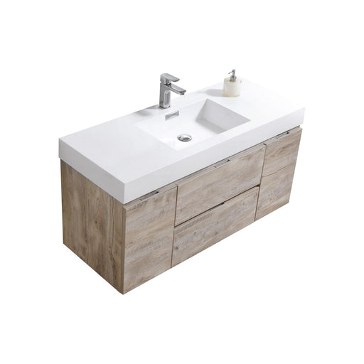 Kube Bath BSL48-NW Bliss 48" Nature Wood Wall Mount Single Sink Bathroom Vanity with Reinforced Acrylic Composite Top