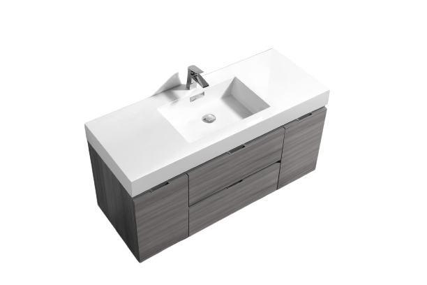 Kube Bath BSL48-VAG Bliss 48" Vulcan Ash Grey Wall Mount Single Sink Bathroom Vanity with Reinforced Acrylic Composite Top