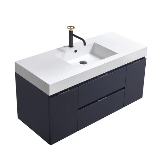 Kube Bath BSL48-BLUE Bliss 48" Blue Wall Mount Single Sink Bathroom Vanity with Reinforced Acrylic Composite Top