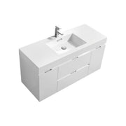 Kube Bath BSL48-GW Bliss 48" High Gloss White Wall Mount Single Sink Bathroom Vanity with Reinforced Acrylic Composite Top