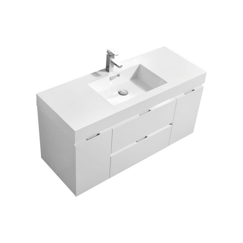 Kube Bath BSL48-GW Bliss 48" High Gloss White Wall Mount Single Sink Bathroom Vanity with Reinforced Acrylic Composite Top