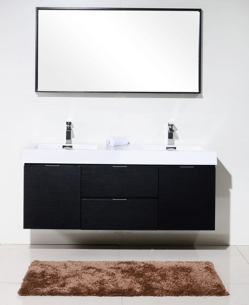 Kube Bath BSL60D-BK Bliss 60" Black Wall Mount Double Sink Bathroom Vanity with Reinforced Acrylic Composite Top - view 2
