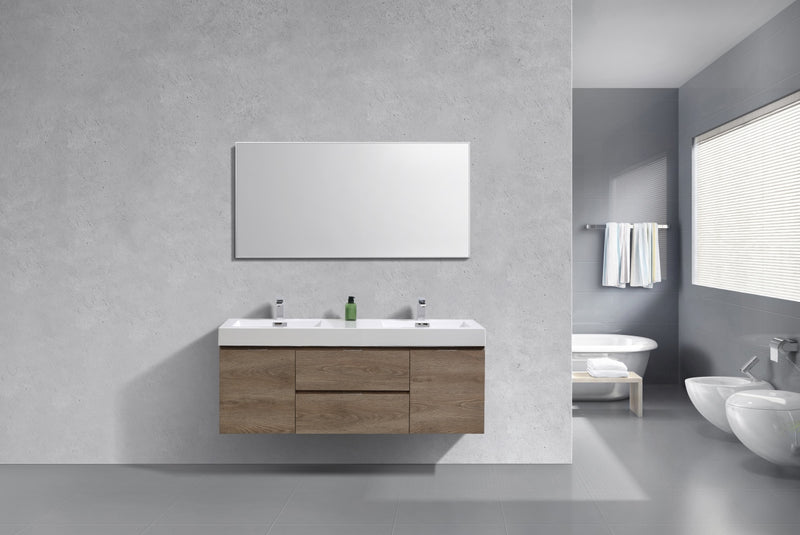 Kube Bath BSL60D-BTN Bliss 60" Butternut Wall Mount Double Sink Bathroom Vanity with Reinforced Acrylic Composite Top - view 5