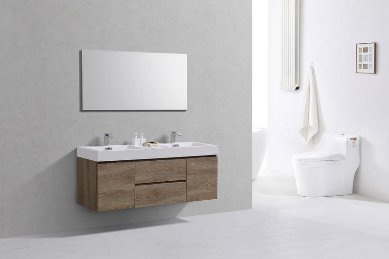 Kube Bath BSL60D-BTN Bliss 60" Butternut Wall Mount Double Sink Bathroom Vanity with Reinforced Acrylic Composite Top - view 3