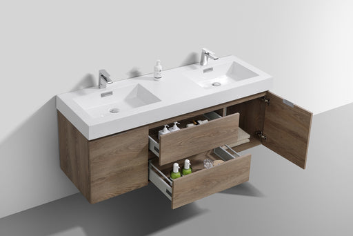 Kube Bath BSL60D-BTN Bliss 60" Butternut Wall Mount Double Sink Bathroom Vanity with Reinforced Acrylic Composite Top - view 2