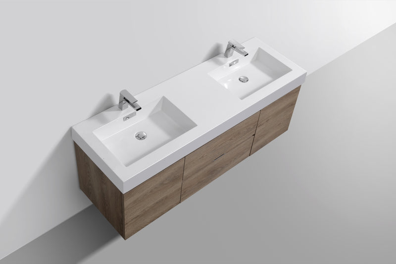 Kube Bath BSL60D-BTN Bliss 60" Butternut Wall Mount Double Sink Bathroom Vanity with Reinforced Acrylic Composite Top - view 4