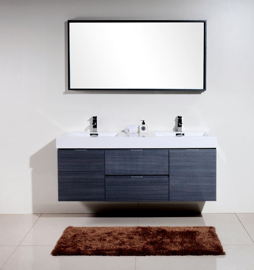 Kube Bath BSL60D-GO Bliss 60" Gray Oak Wall Mount Double Sink Bathroom Vanity with Reinforced Acrylic Composite Top - view 2