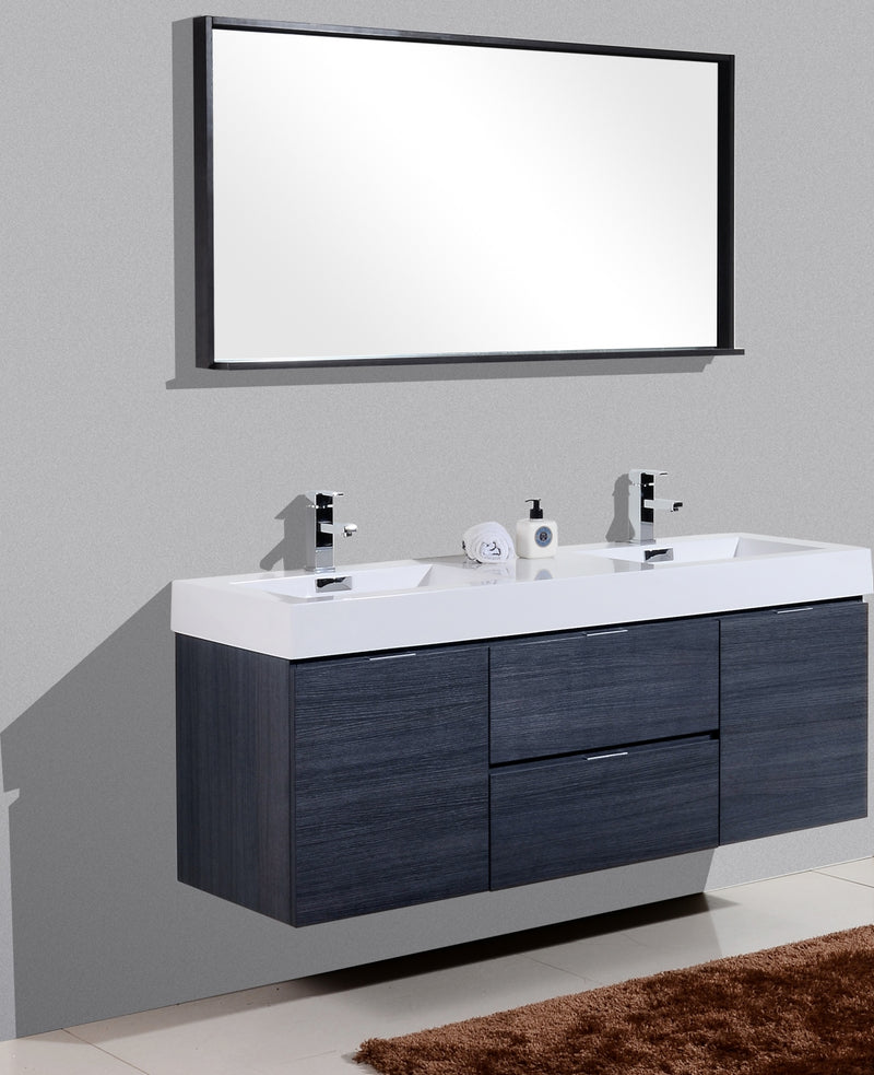 Kube Bath BSL60D-GO Bliss 60" Gray Oak Wall Mount Double Sink Bathroom Vanity with Reinforced Acrylic Composite Top - view 3