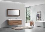 Kube Bath BSL60D-HO Bliss 60" Honey Oak Wall Mount Double Sink Bathroom Vanity with Reinforced Acrylic Composite Top