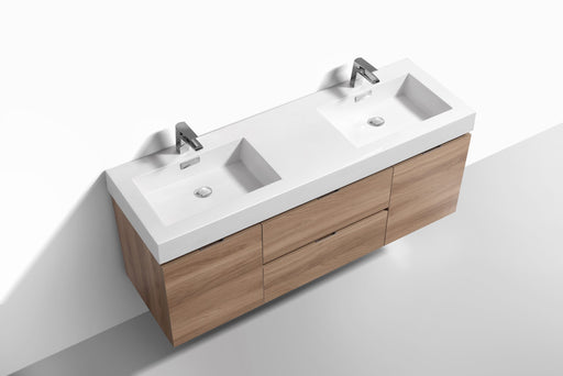 Kube Bath BSL60D-HO Bliss 60" Honey Oak Wall Mount Double Sink Bathroom Vanity with Reinforced Acrylic Composite Top - view 2